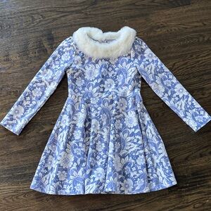 Janie and Jack Dress with White Faux Fur Collar